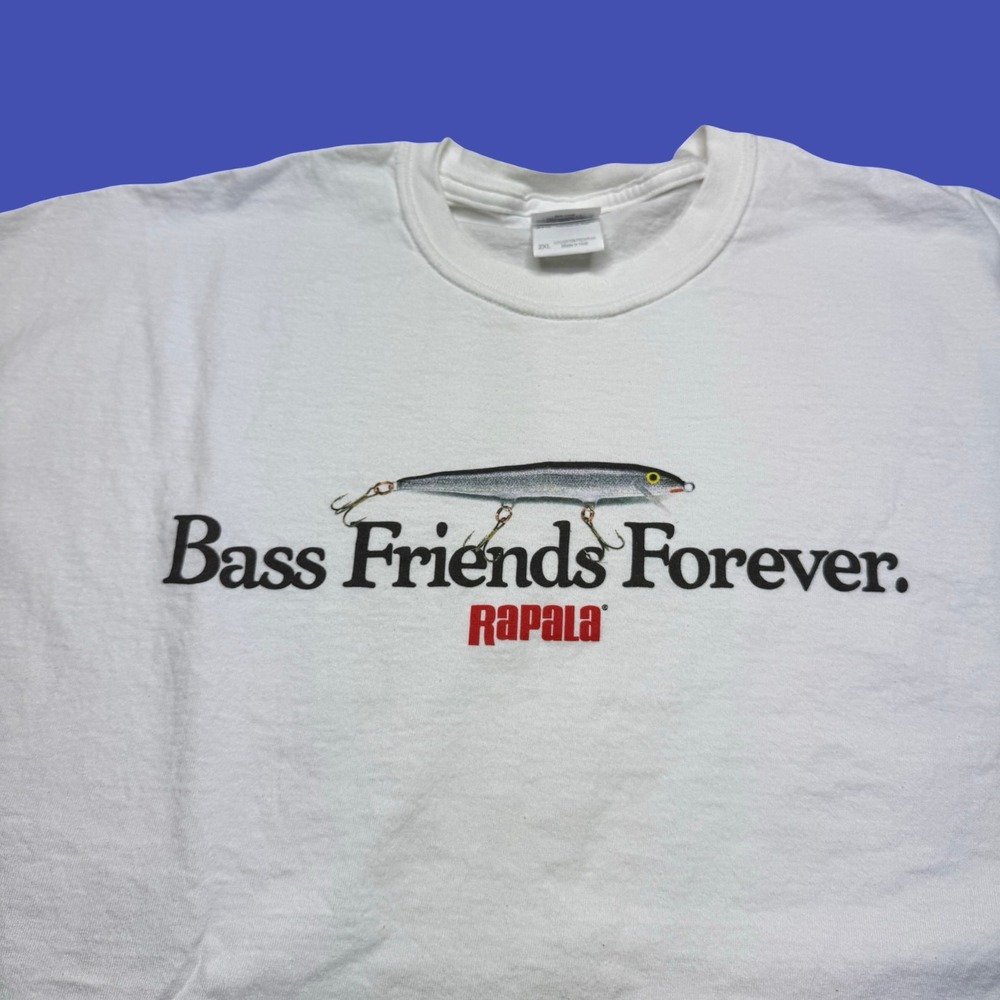 Rapala Bass Friends Forever T Shirt 2XL White Fishing Lure Graphic Y2K - Picture 6 of 12